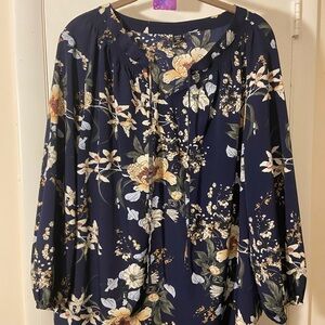 SHEIN Dark Blue Floral Blouse